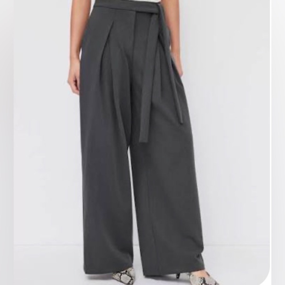 Metro 7 Wide-Leg Tie Waist Pants in Charcoal